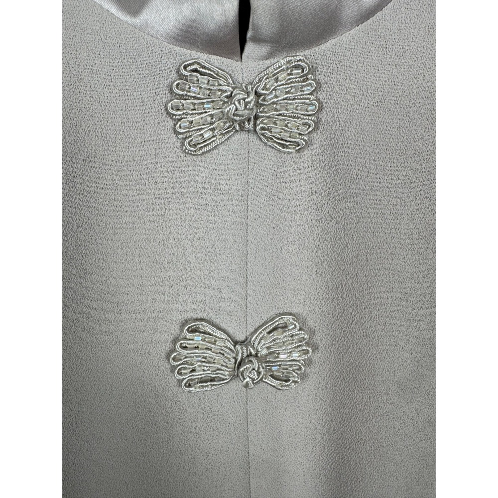 VTG 90s Minimalist Column Dress Beaded Frog Closure Mandarin Collar 12 - Picture 4 of 14